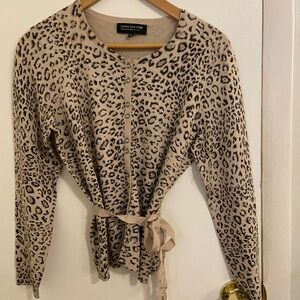 Jones New York Women's Leopard Print Button Down Sweater - Tan